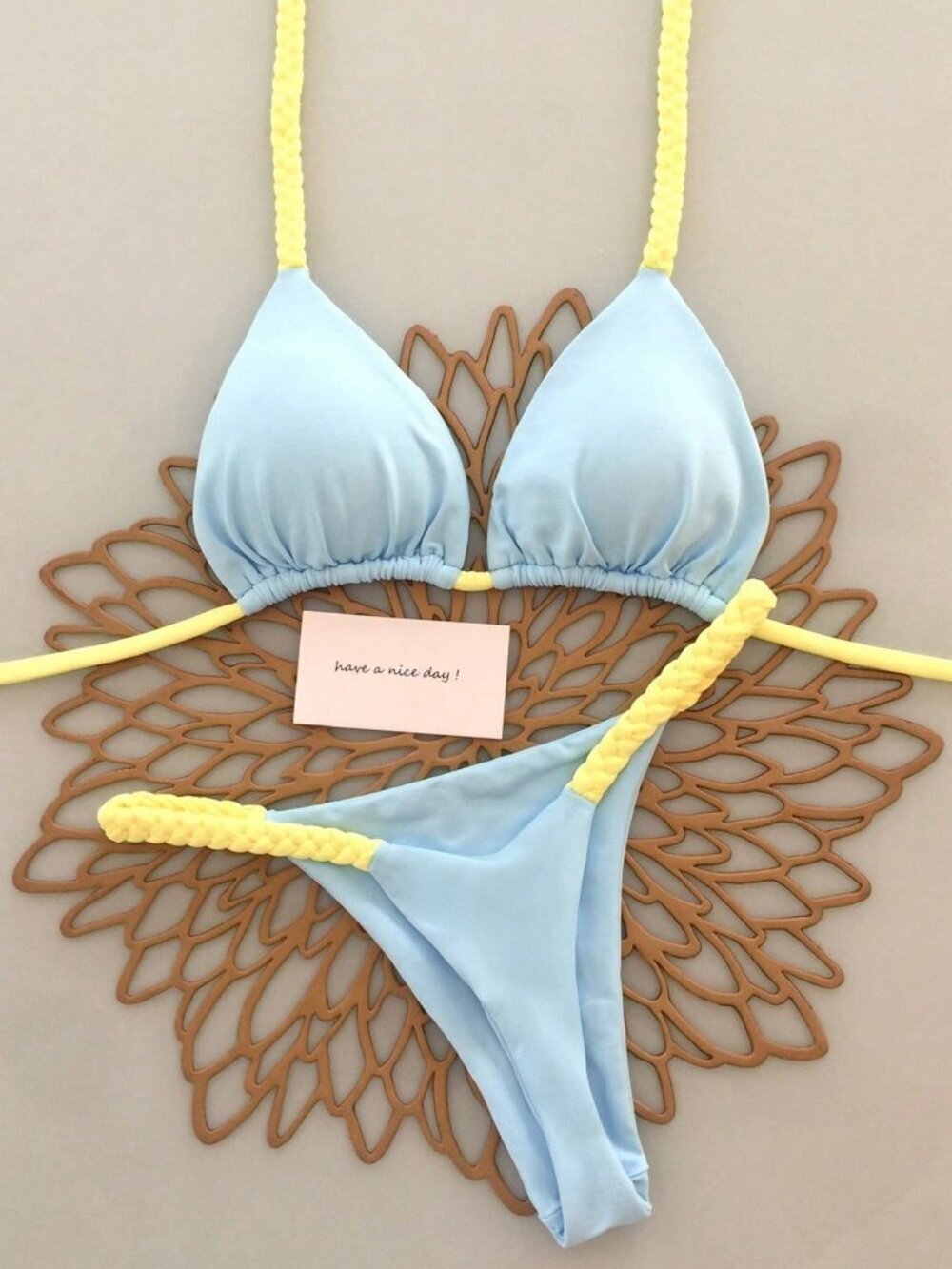 Multicolor Rope-Braided Halter Women's Two-Piece bikini Swim Set